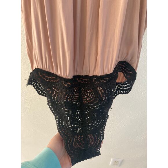 Free People Intimately Free Silky Nude Black Lace Surplice Bodysuit Cami S - Picture 11 of 12